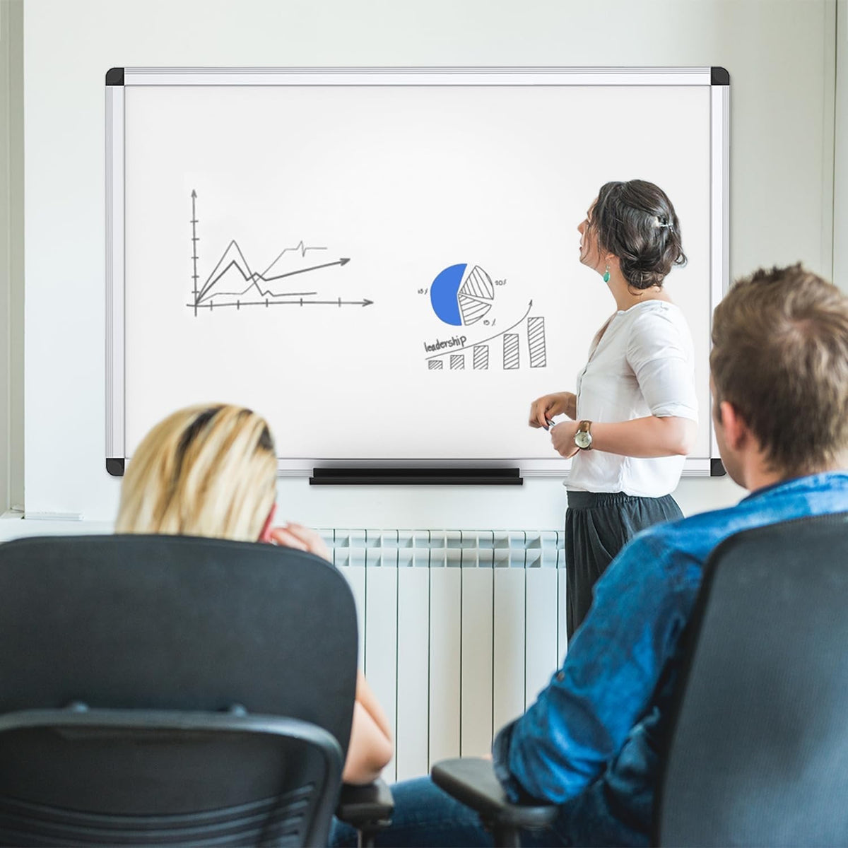 Magnetic Whiteboard Dry Erase Board 90x60cm Wall Mounted Aluminium Frame Tray