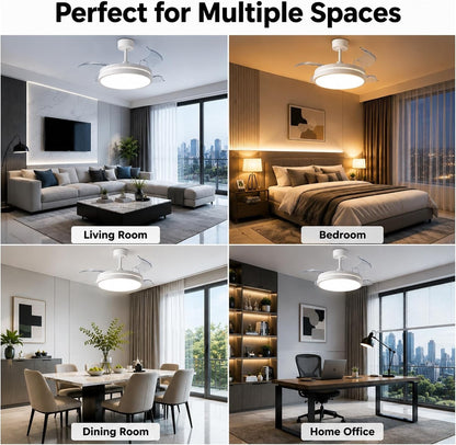 Ceiling Fan Light LED Remote Control 106cm Retractable Blades 6 Speed DC White