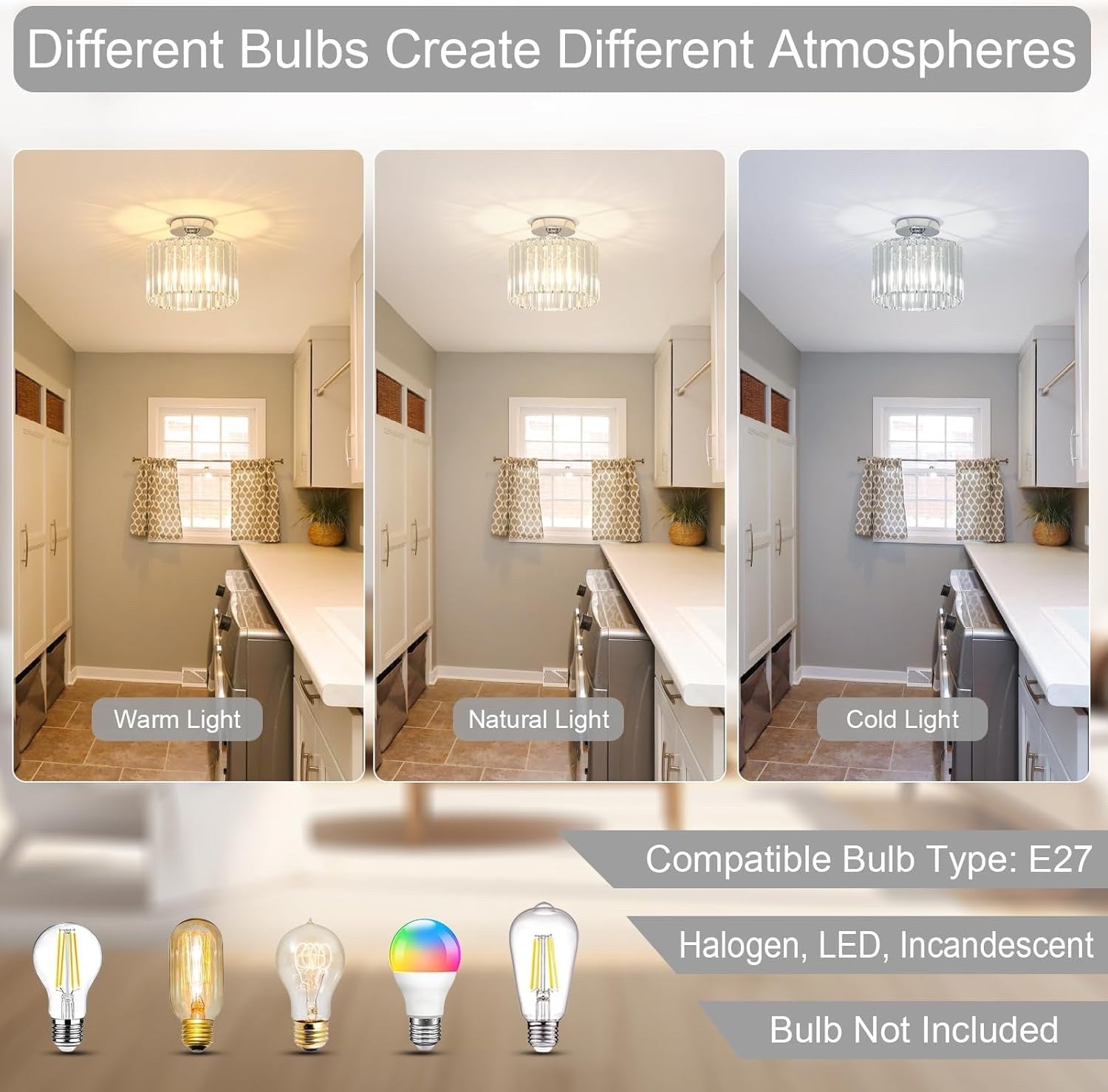 Crystal Ceiling Light Flush Mount Chrome Chandelier Glass Shade