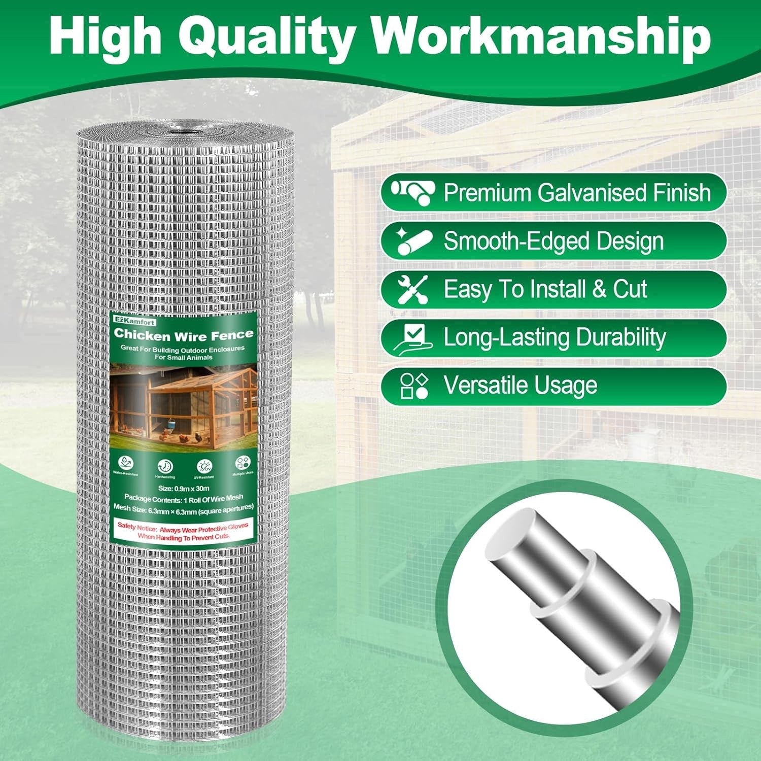 Chicken Wire Mesh Roll 10m 90cm 0.6mm Galvanized Welded Garden Fence Netting