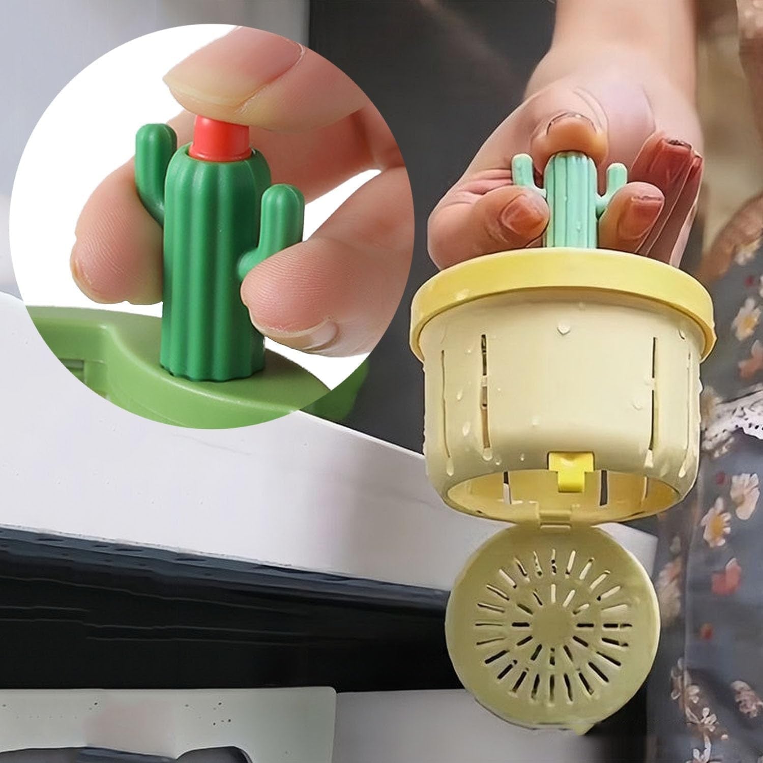 Cactus Kitchen Sink Drain Strainer Press Automatic Dumping Basket Lime Green