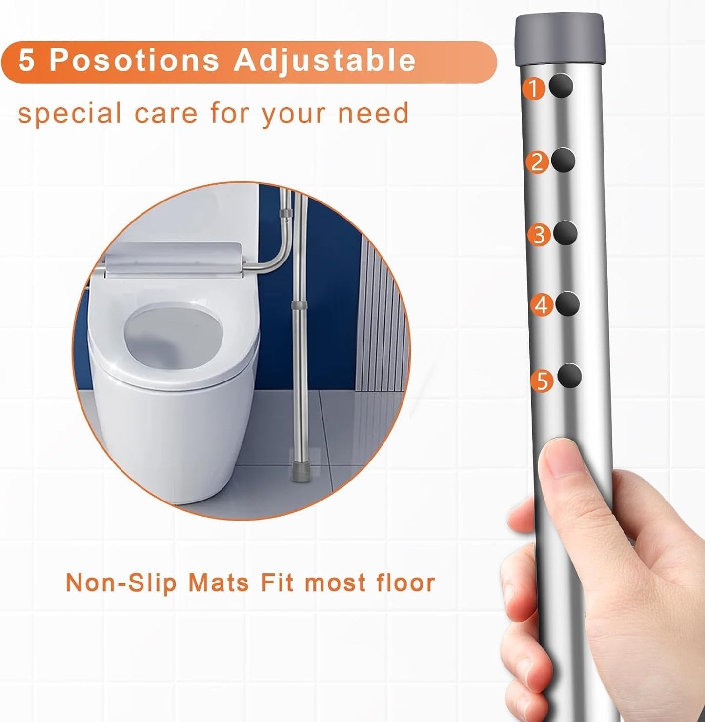 Toilet Safety Frame Rails Adjustable Height Width Aluminium Grab Bars 150kg Aid