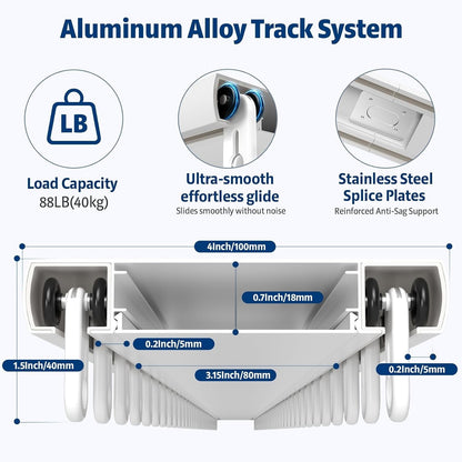 Curtain Track Double Ceiling 2.7m Aluminum Rail Silent Rollers White Heavy Duty