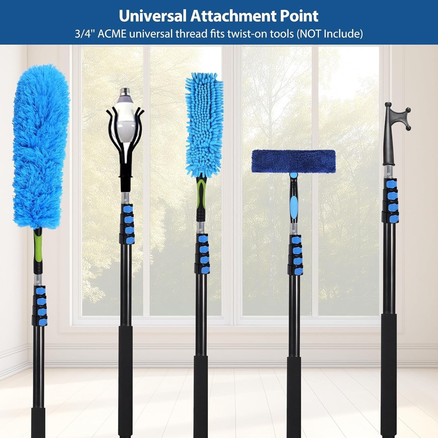 24ft Aluminum Telescopic Extension Pole Window Paint Gutter Duster Tool