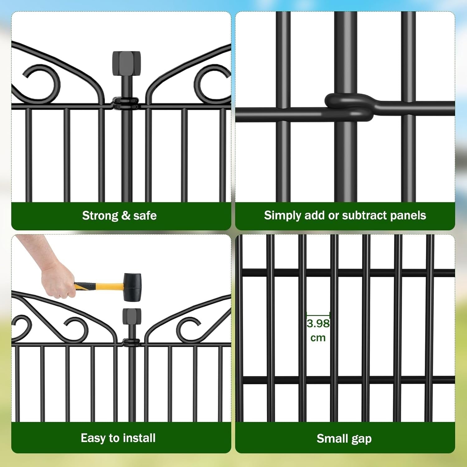 Garden Fence Panels Metal No Dig 76cm High 7.2m Long 12 Pack Animal Barrier