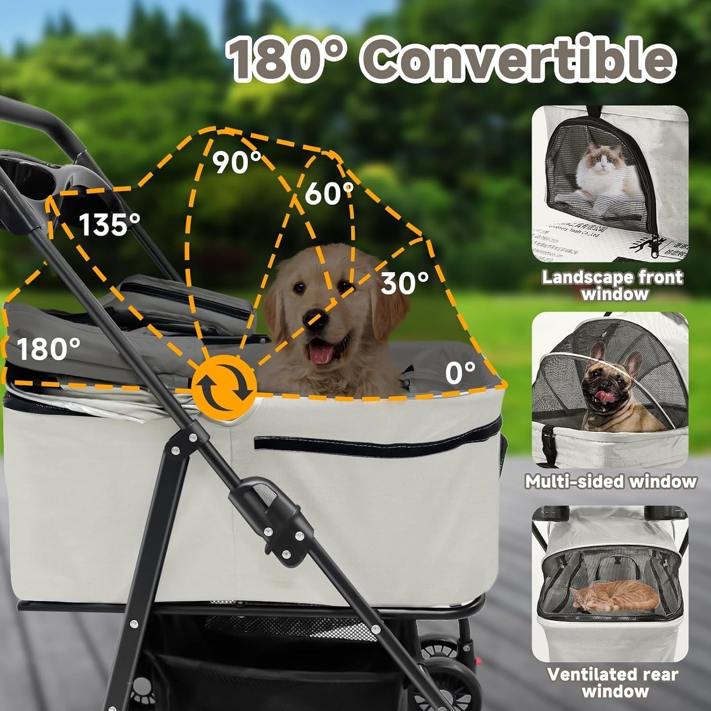 Pet Stroller Dog Pram 3-in-1 Cat Carrier Foldable 15kg Grey 4 Wheel Travel Bag