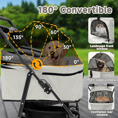 Pet Stroller Dog Pram 3-in-1 Cat Carrier Foldable 15kg Grey 4 Wheel Travel Bag