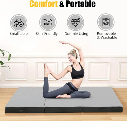 Folding Mattress Small Single Tri Fold 190x75cm 10cm Thick Foam Guest Bed Grey