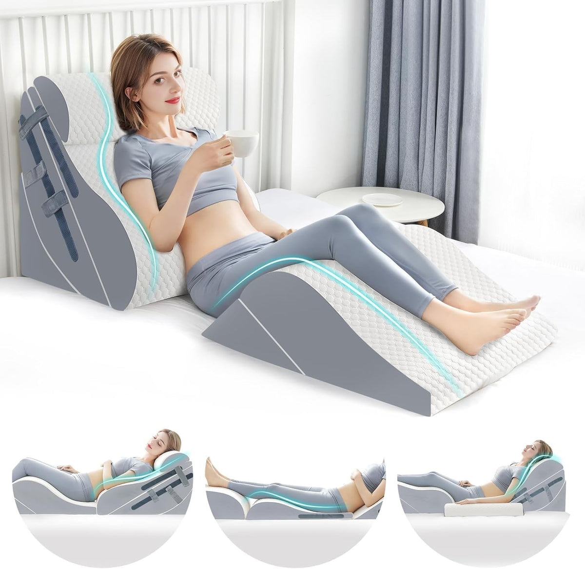 Orthopaedic Bed Wedge Pillow Set 6 Piece Memory Foam Adjustable Back Leg Support