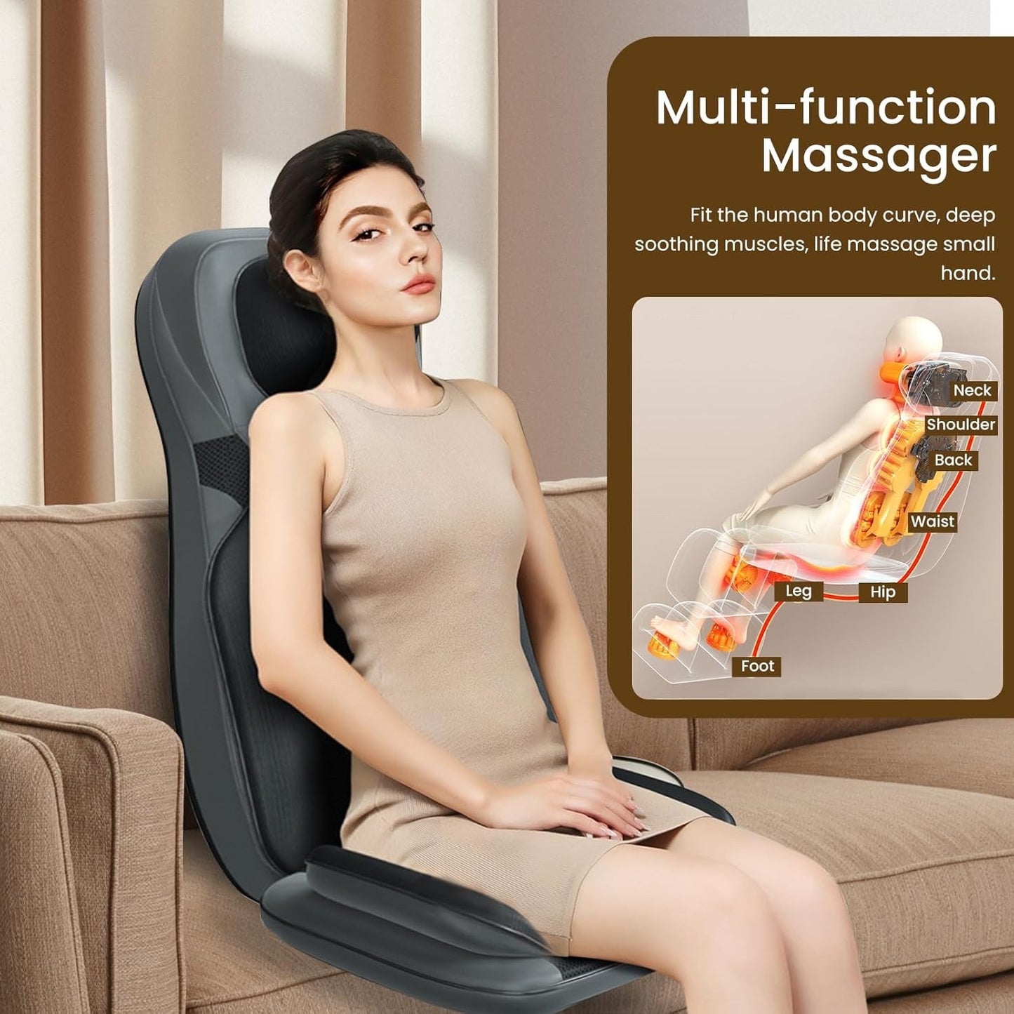 Full Body Massage Mat Heated Waist Airbag Remote Control Neck Back Leg Brown