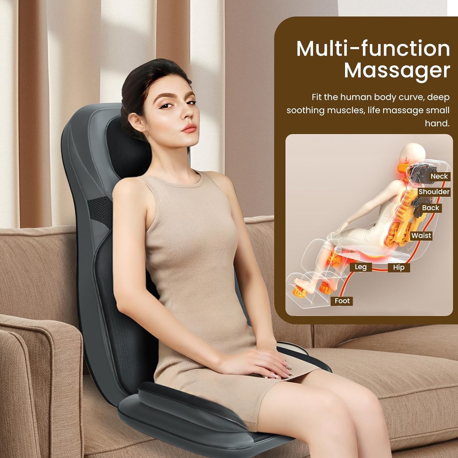 Full Body Massage Mat Heated Waist Airbag Remote Control Neck Back Leg Brown