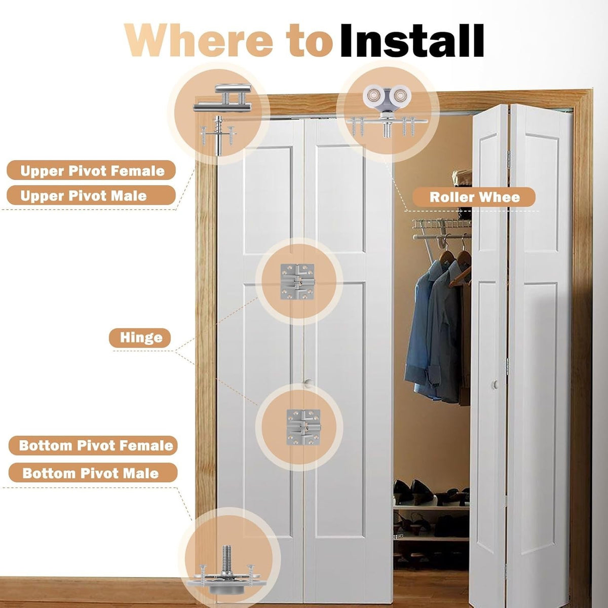 Bifold Door Hardware Kit 900mm Track 2 Panel Folding Closet Heavy Duty Indoor