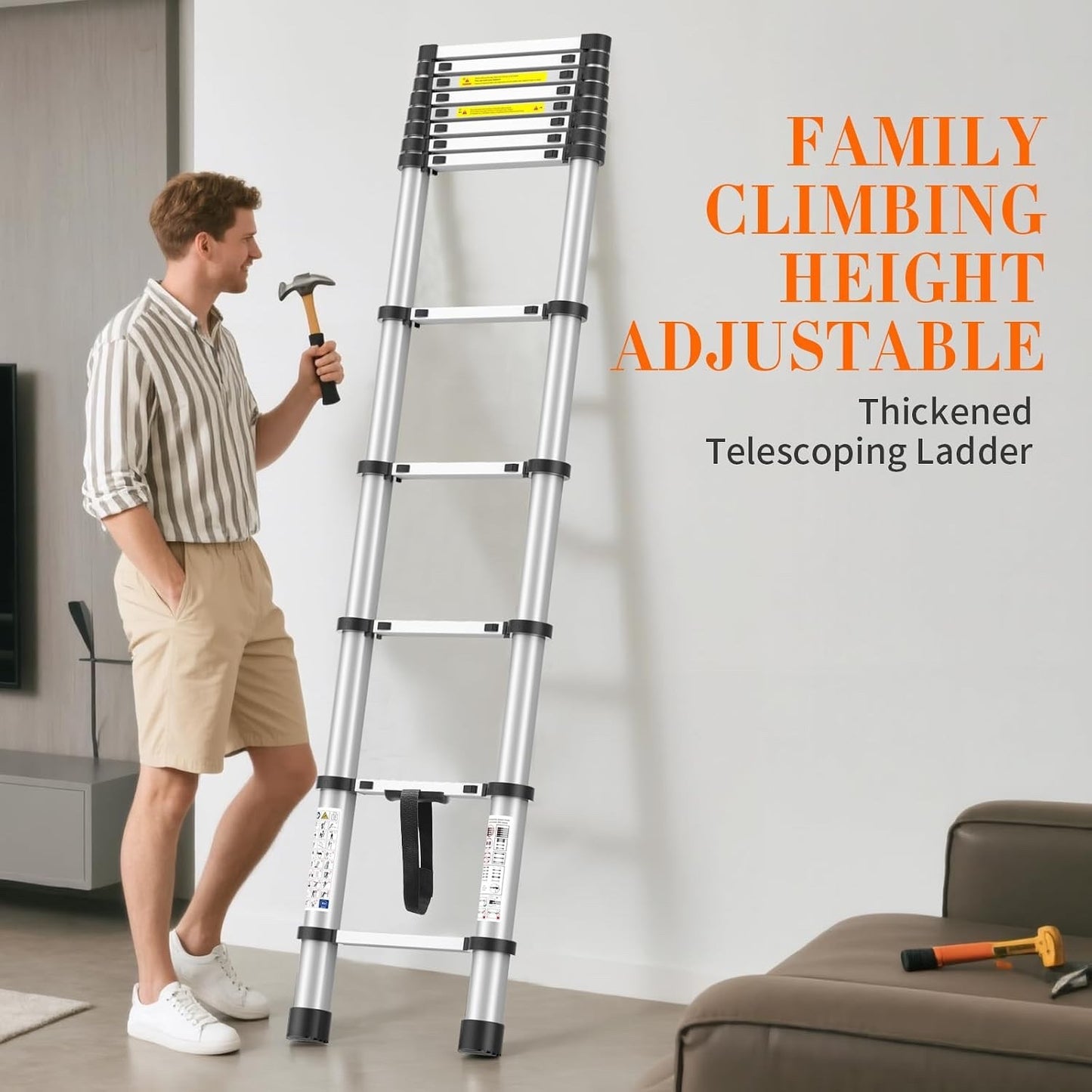 Telescopic Ladder Extension 10.5FT 330lb Aluminium Anti Slip Foldable 11 Step
