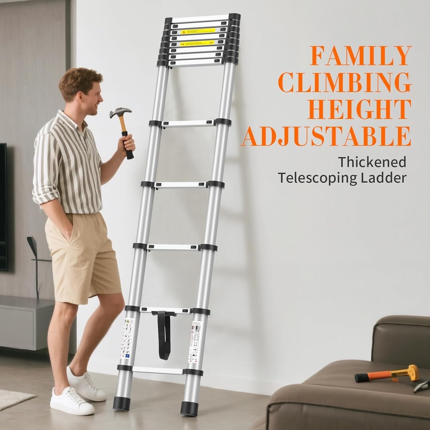 Telescopic Ladder Extension 10.5FT 330lb Aluminium Anti Slip Foldable 11 Step
