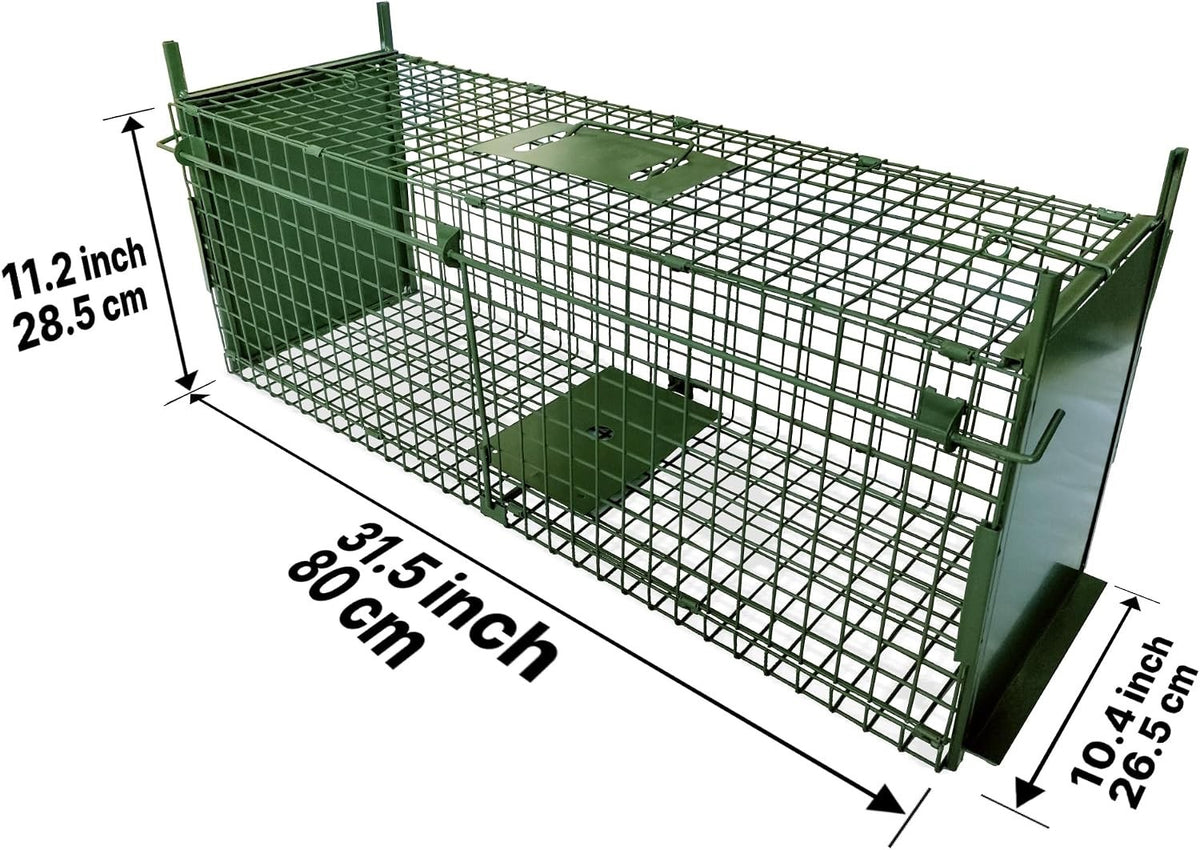 Humane Animal Trap Cage 80cm Double Door Live Catch Foldable Metal Green Rabbit