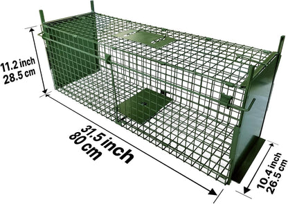 Humane Animal Trap Cage 80cm Double Door Live Catch Foldable Metal Green Rabbit