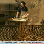 Adjustable Beech H-Frame Easel Stand Tilts Flat All Media Holds 77in Canvas Art