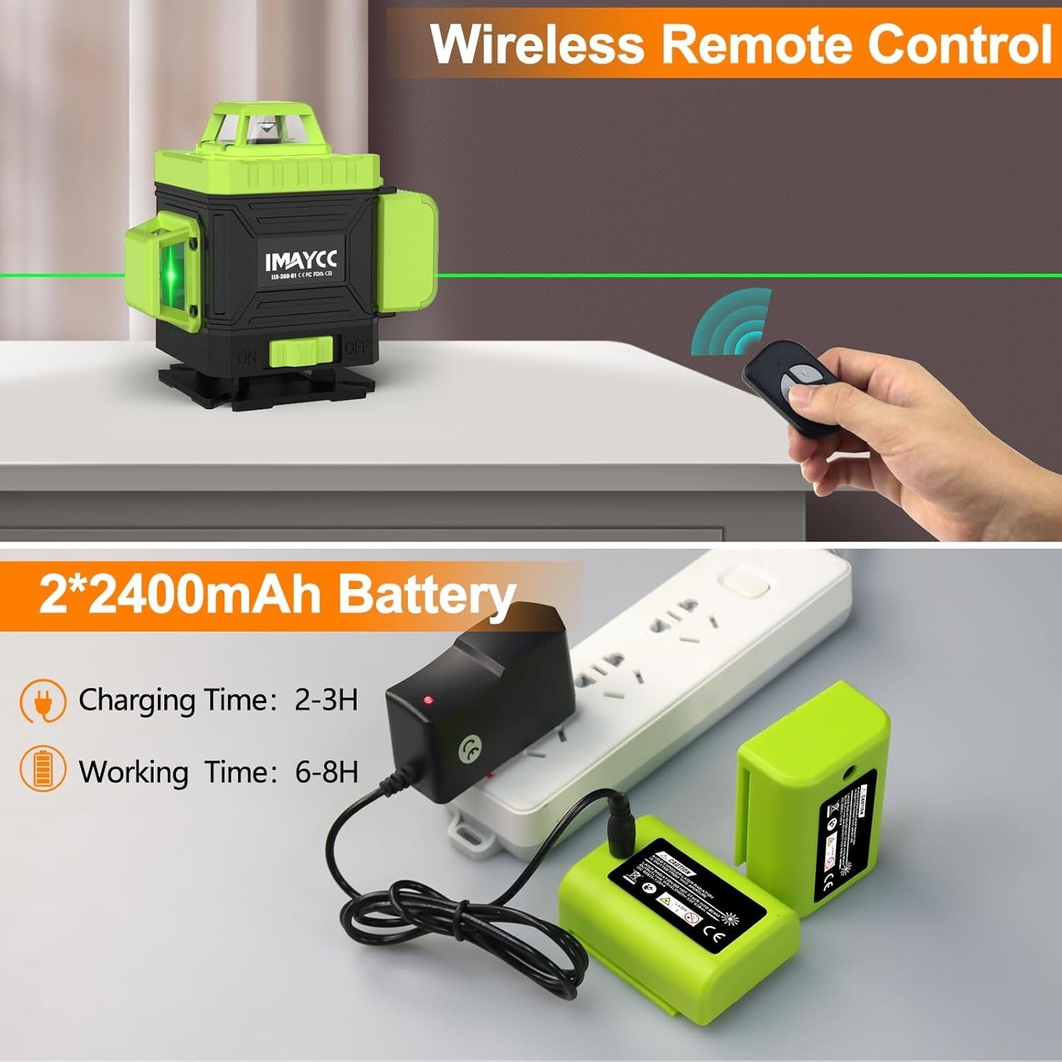 IMAYCC 3D Green Laser Level Self Level 16 Lines Cross Line Tool Indoor Outdoor