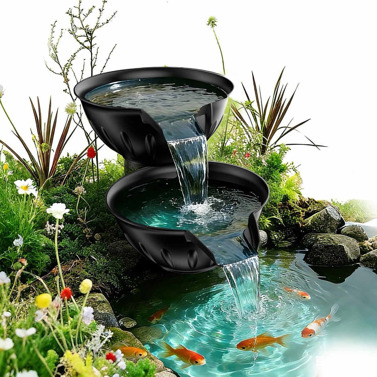Pond Waterfall Fountain Kit 2 Tier Spillway Bowls 2500L/H Pump Garden Feature
