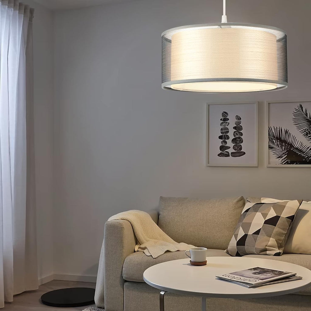 Modern Grey Ceiling Light Shade 2 Tier Drum Fabric Lampshade 30cm