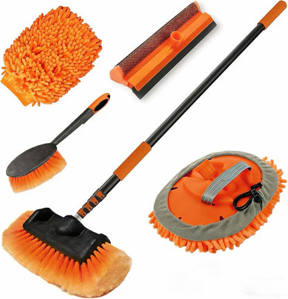 Car Wash Brush Cleaning Kit 3.6m Telescopic Pole Bristle Mop Window Squeegee