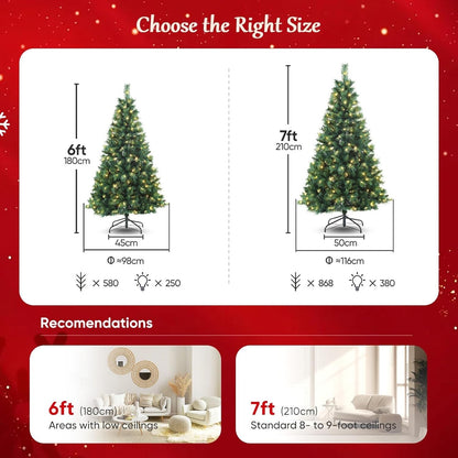 SALCAR Pre Lit Christmas Tree 7ft, 210cm Spruce Pine Xmas Tree with LED Lighting
