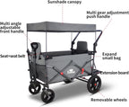 TMZ Folding Wagon Trolley 2 Seats Canopy Collapsible Garden Cart w/ Brake Grey