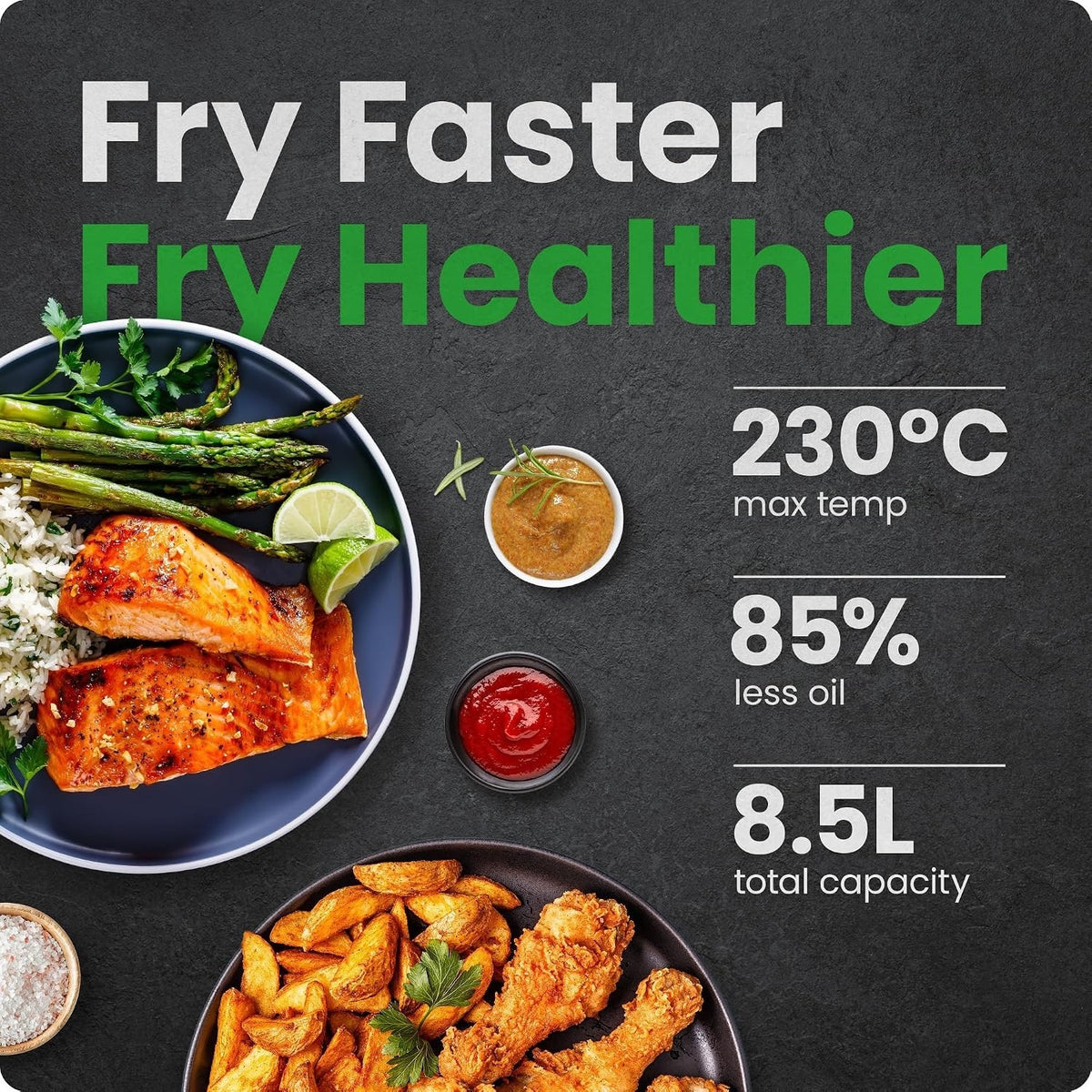 Digital Air Fryer Oven 8.5L XL 1750W 6 in 1 Touchscreen 230C Window Black