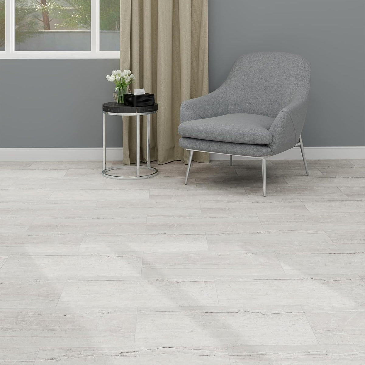 Self Adhesive Vinyl Floor Tiles Stone Effect Natural Travertine 12 Pack 2.23m²