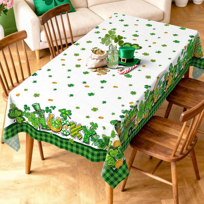 St Patricks Tablecloth Shamrock Clover Polyester Rectangular 60x84 Party Decor