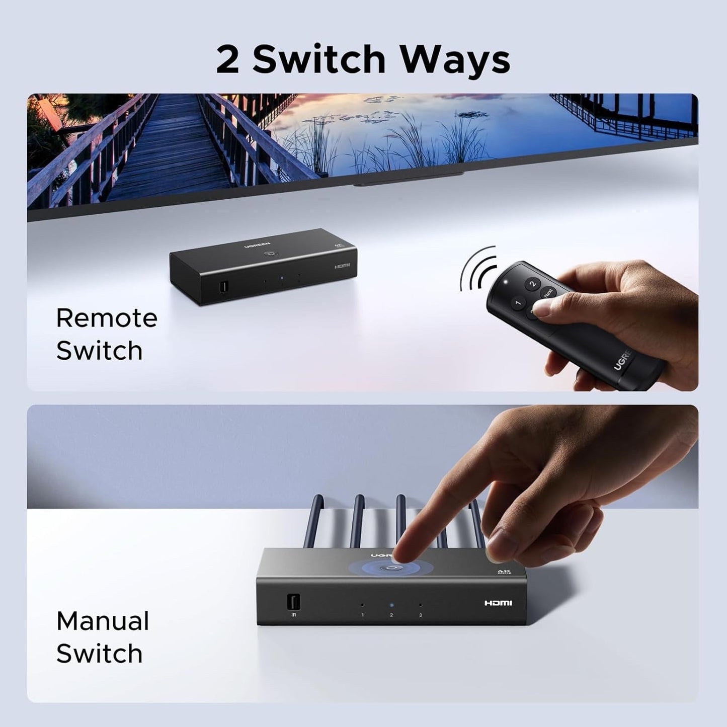 HDMI Switch 3 In 1 Out 4K 60Hz Remote Control HDR Dolby PS5 Xbox Selector Box