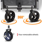 TMZ Folding Wagon Trolley 2 Seats Canopy Collapsible Garden Cart w/ Brake Grey