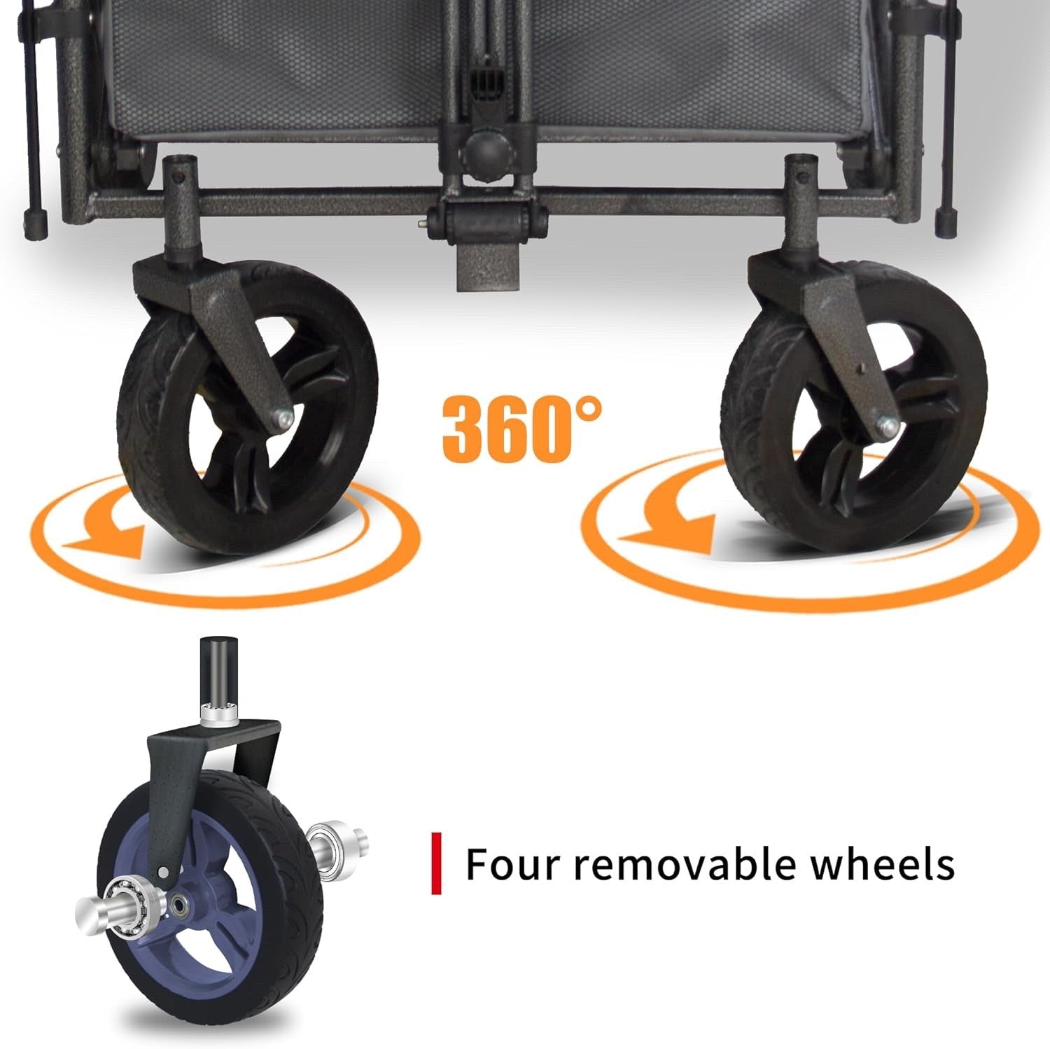 TMZ Folding Wagon Trolley 2 Seats Canopy Collapsible Garden Cart w/ Brake Grey