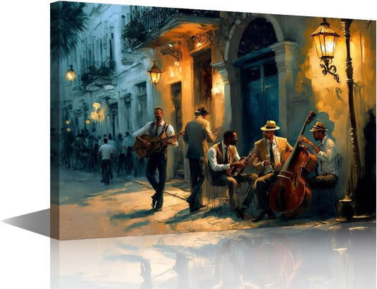 Framed Canvas Wall Art Jazz Band Havana Street Vintage Style Home Decor