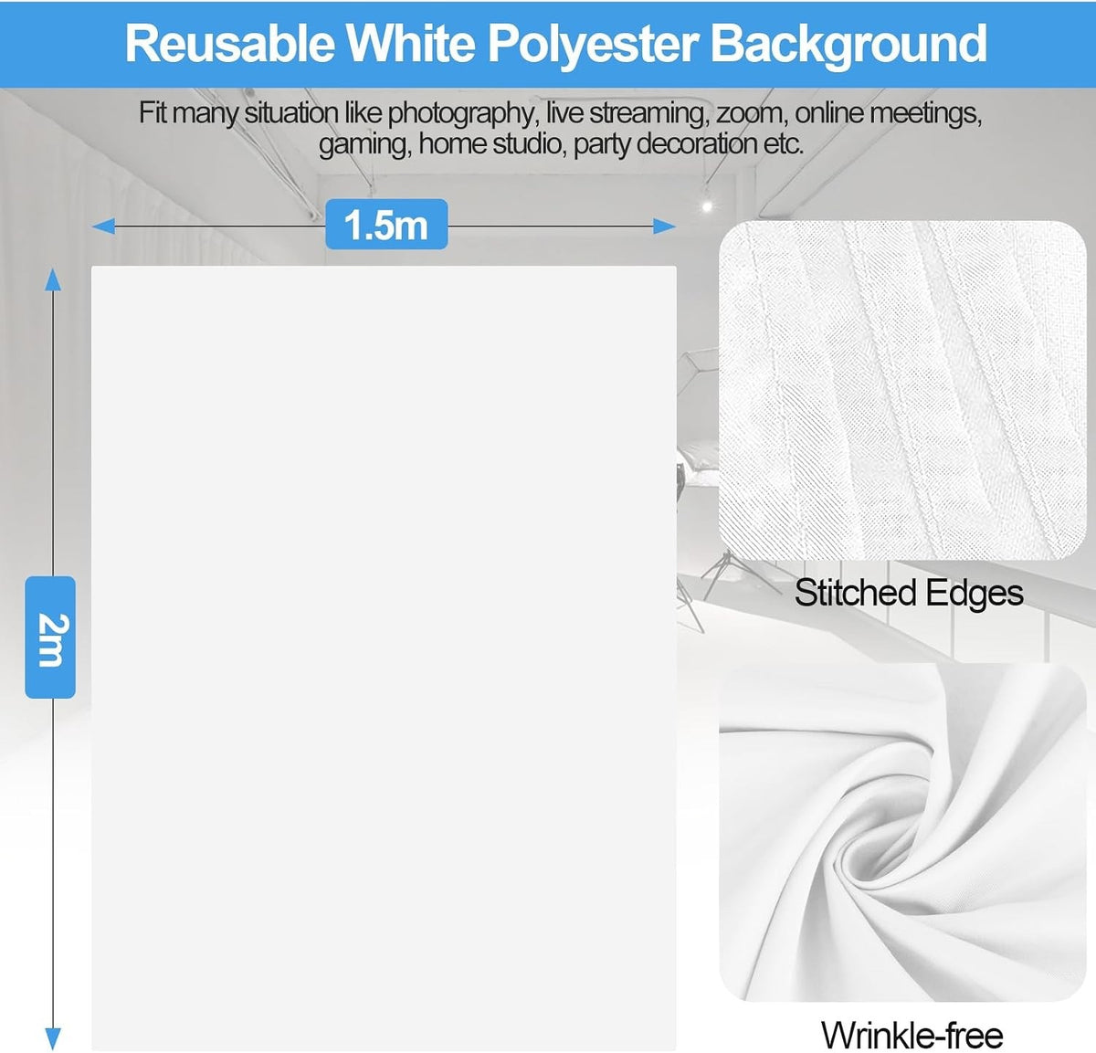EMART White Backdrop Stand 1.5x2m Photography Screen 2x2m Background Frame Kit