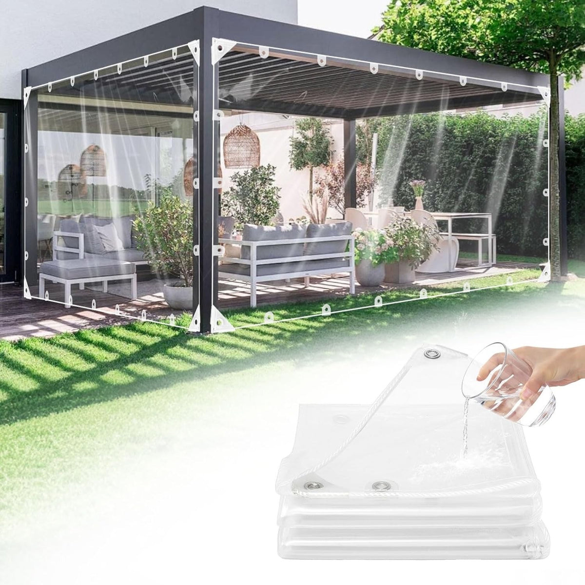 Clear Tarpaulin Waterproof Heavy Duty 4x6m PVC Sheet With Eyelets Garden Cover