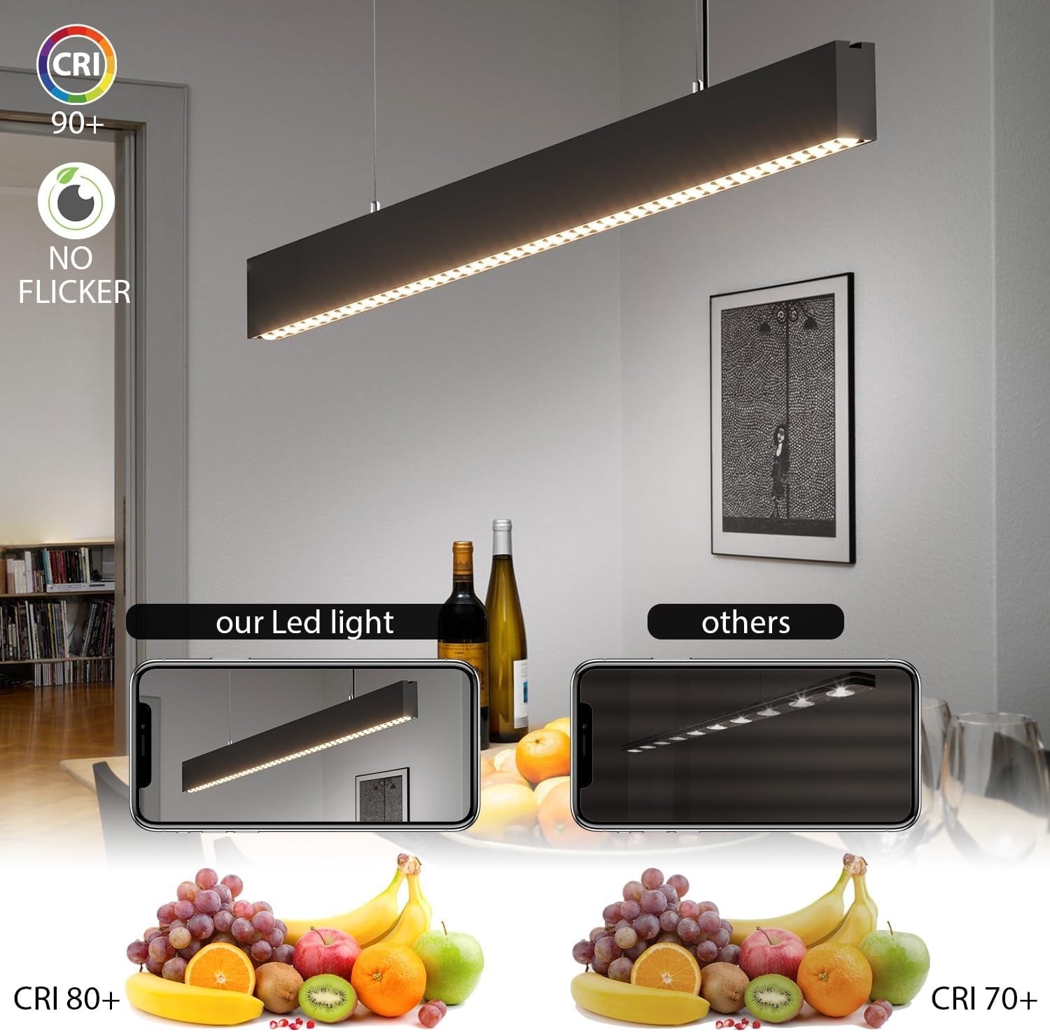 LED Pendant Light 120cm 38W Linear Kitchen Island Bar Black 4000K Adjustable