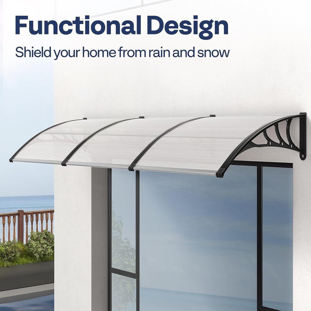 40x120in Polycarbonate Door Window Awning Canopy Clear Panel Black Bracket
