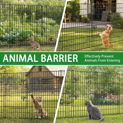 Metal Garden Fence Panels 4Pc Gate Black No Dig Pet Barrier Outdoor 3.5m 101cm