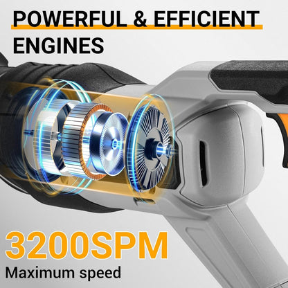 20V Cordless Reciprocating Saw Kit 2.0Ah Battery 2 Blades LED 3200SPM Wood