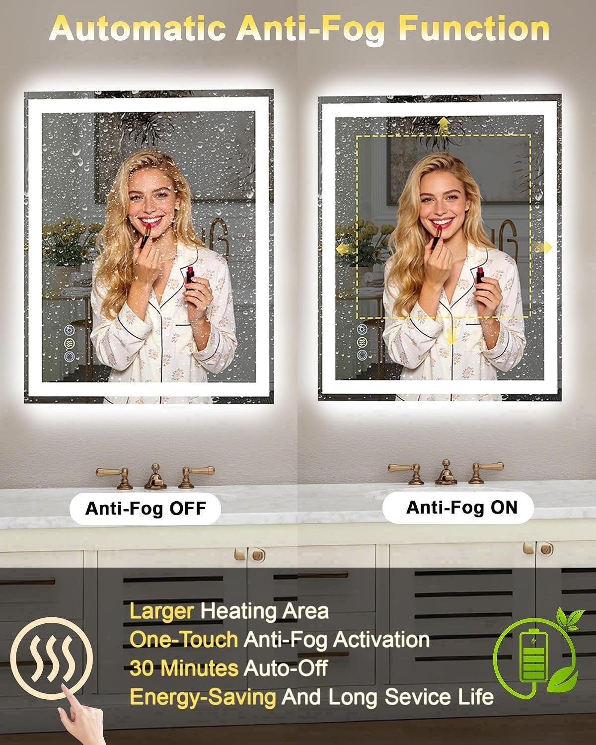 Bathroom Mirror LED 24x32in Front Backlit Anti-Fog Dimmable 3 Color Temperature