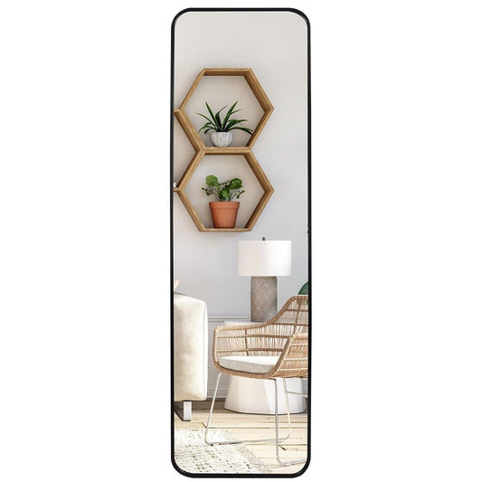 Full Length Mirror Black Aluminium Frame Wall Door Mounted Bedroom 120x35cm