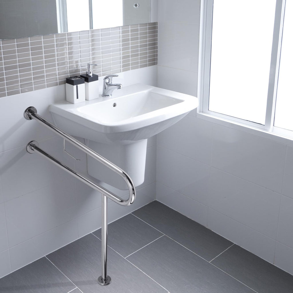 80cm Bathroom Grab Rail Toilet Support Handle Chrome Safety Bar w Paper Holder