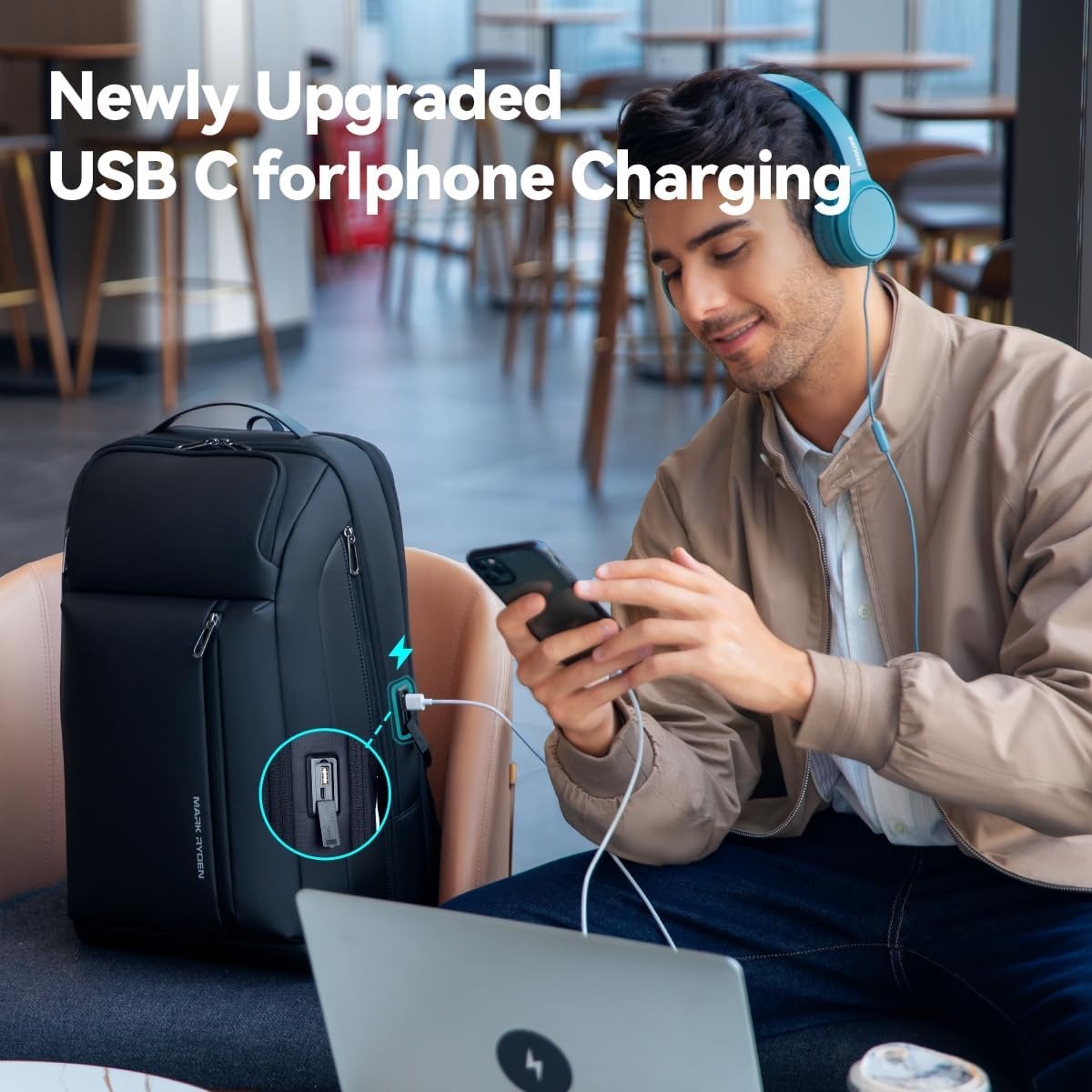 Laptop Backpack Travel Rucksack 15.6" Expandable 25L-35L USB-C Water Resistant
