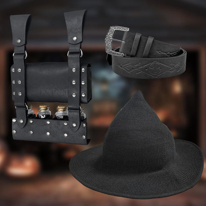 Witch Hat Belt Pouch Potion Vials Set Medieval Alchemy Cosplay Ren Faire 3PC