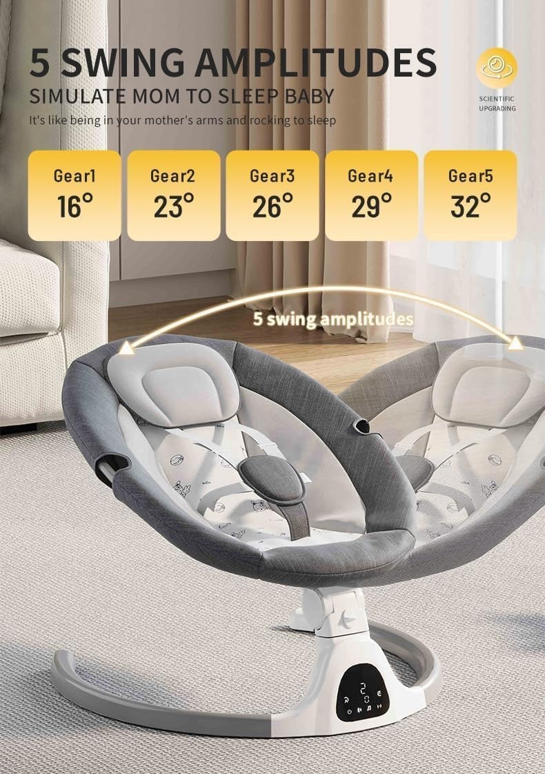 Electric Baby Swing Bluetooth Remote 5 Speed Infant Rocker 5 Point Beige