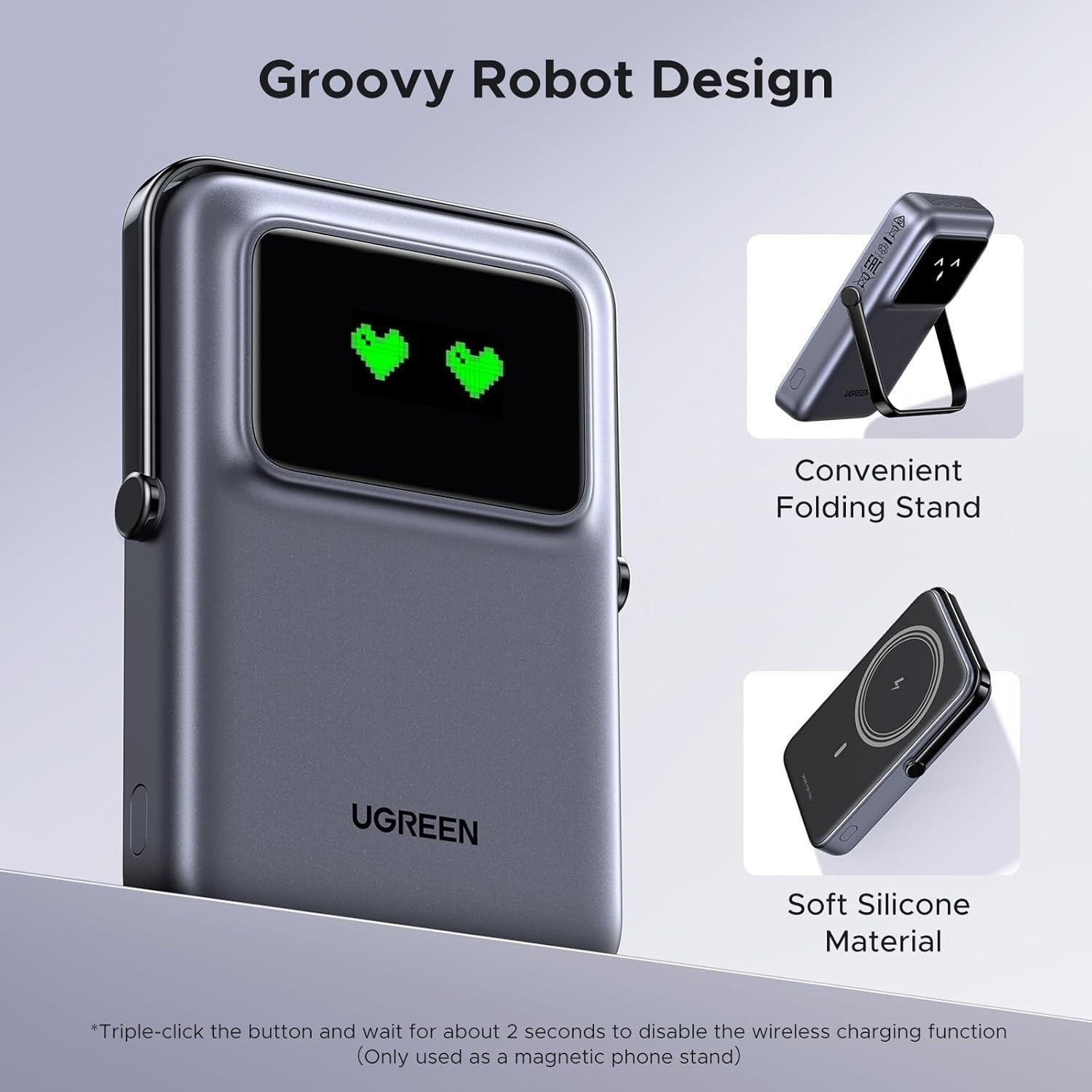 Magnetic Wireless Power Bank 10000mAh 20W USB-C Foldable Stand TFT Black Charger
