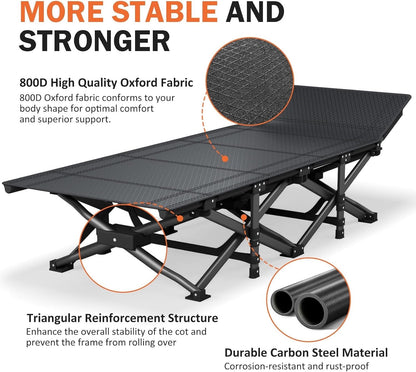 Camping Bed Folding Cot Adult Grey Cushion Portable Carry Bag 450lbs Travel
