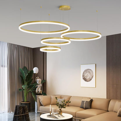 4 Ring LED Pendant Light 40+60+80+100cm Gold Dimmable 3000-6500K Kitchen Island