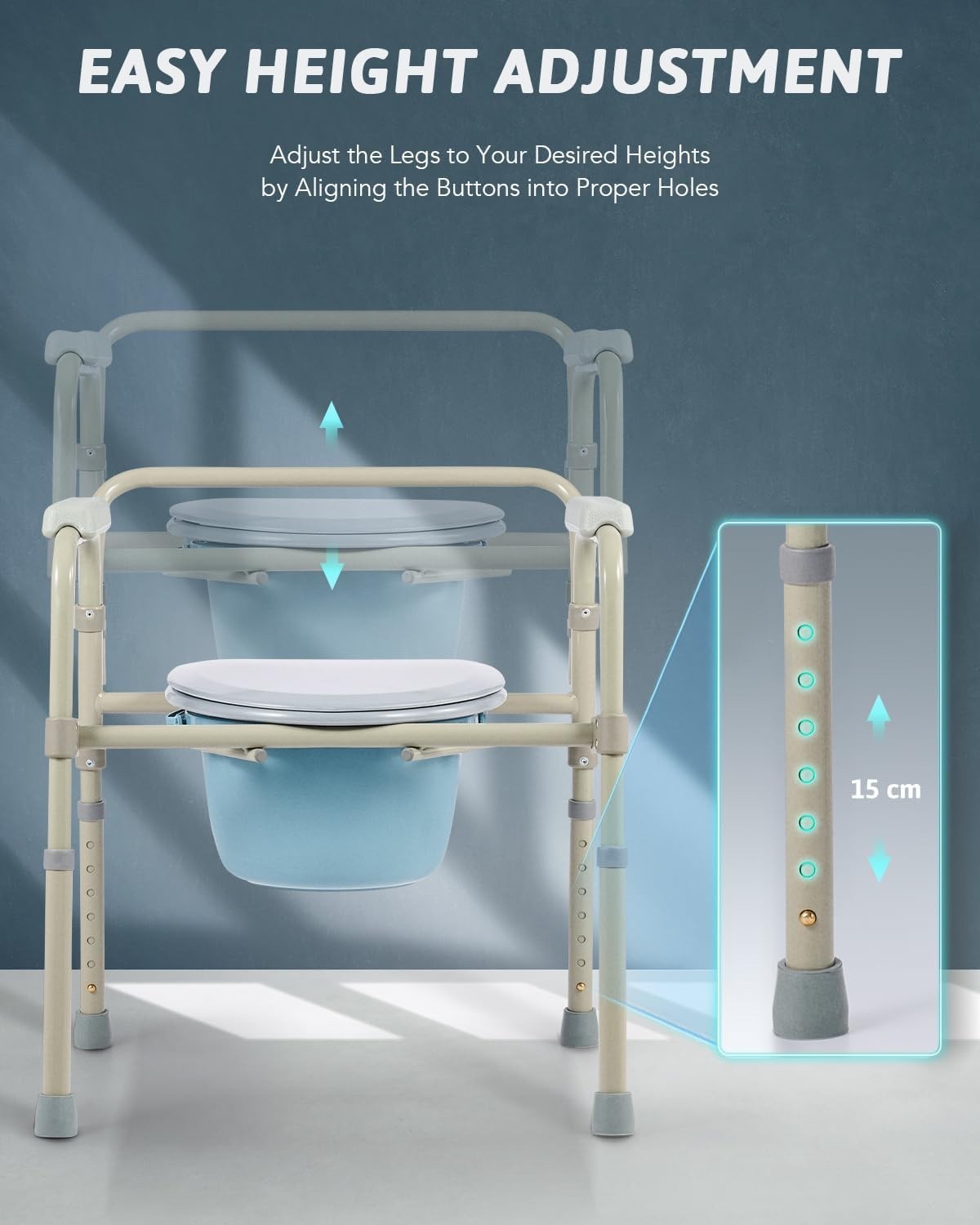 Foldable Bedside Commode Chair Portable Toilet with Pan 136kg Support